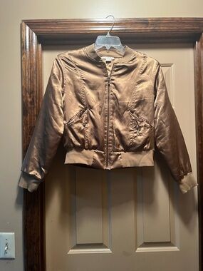 Antilia Femme Shiny Bronze Quilted Bomber Jacket